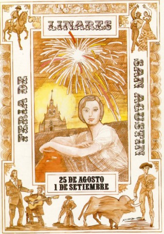 En 1990 se cumple el d�cimo aniversario de la muerte de Natalia Castro, en Madrid. Los restos de la que fuera modelo de Julio Romero de Torres son trasladados a la ciudad de Linares ese mismo a�o. Varios fueron los homenajes que recibi� la �gitana linarense� por excelencia. Como era de esperar fue uno de los motivos elegidos por el jurado del Concurso de Carteles de Feria de Linares en 1990. El autor fue el pintor linarense Alfredo Gonz�lez, quien bas�ndose en el cuadro de Julio Romero de Torres, utilizado en los billetes de 100 pesetas, incorpora elementos tan linarenses como la Ermita de Linarejos y fuegos artificiales en la parte central de la composici�n. Asimismo, incluye referencias al Concurso Nacional de Tarantas, con un cantaor y guitarrista, sin dejar escapar la imagen de �Manolete� y el toro Islero. Como dato anecd�tico podemos decir que el pintor obvia la presencia del escudo de Linares en su obra, como tambi�n el a�o en el que se celebra la Feria, siendo el cartel m�s �atemporal� de todos los hasta ahora editados.