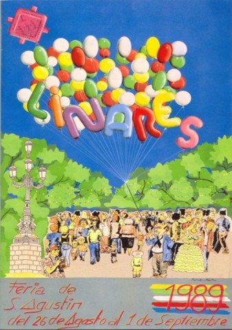 A lo largo de la historia de los distintos programas de mano de la Feria de Linares tal vez este sea el que m�s quejas suscit�, no por el autor o la tem�tica elegida, sino por ser el �nico que no fue gratuito. El coste para cualquier linarense que quisiera hacerse con �l fue de 50 pesetas por ejemplar. La justificaci�n del Ayuntamiento de Linares se bas� en que a�o tras a�o muchos de los programas aparec�an rotos y destrozados por los ni�os en las calles. El ganador del Concurso de Carteles de Feria de Linares en 1989 fue Ram�n Mart�n Arroyo; su obra representa el Paseo de Linarejos, identificado por las farolas que encontramos a su entrada, abarrotado de personas que lo transitan. La t�cnica recuerda al �tebeo� o al dibujo infantil que ser� retomado en carteles de a�os pr�ximos, como ocurre en los de 1992 � 2009. Los globos, en los que aparece el nombre de Linares, poseen la peculiaridad de tener los colores de la bandera de nuestra ciudad.