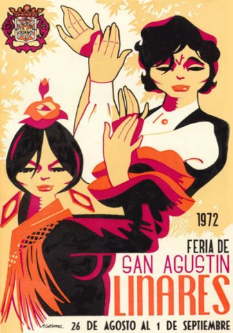 Un 27 de junio de 1972 es la fecha en la que se produjo el fallo del jurado del �Concurso de Carteles de Feria de Linares�. Cumpli�ndose 25 a�os de la cogida de �Manolete�, en la Plaza de toros de Linares, no es de extra�ar que el cartel anunciador fuera el confeccionado por Pedro D�az Delgado, que ser�a utilizado, en 1973, como programa de mano. El segundo premio realizado por M. Guti�rrez ser� el encargado de ilustrar el programa de mano de este a�o 1972. El tema elegido refleja muy bien el �nimo de fiesta que durante esos seis d�as impera en la ciudad minera. Dos palmeros vestidos con trajes t�picos de feria levantan sus palmas al aire, al son de un cante flamenco que suena en abarrotadas casetas de feria.